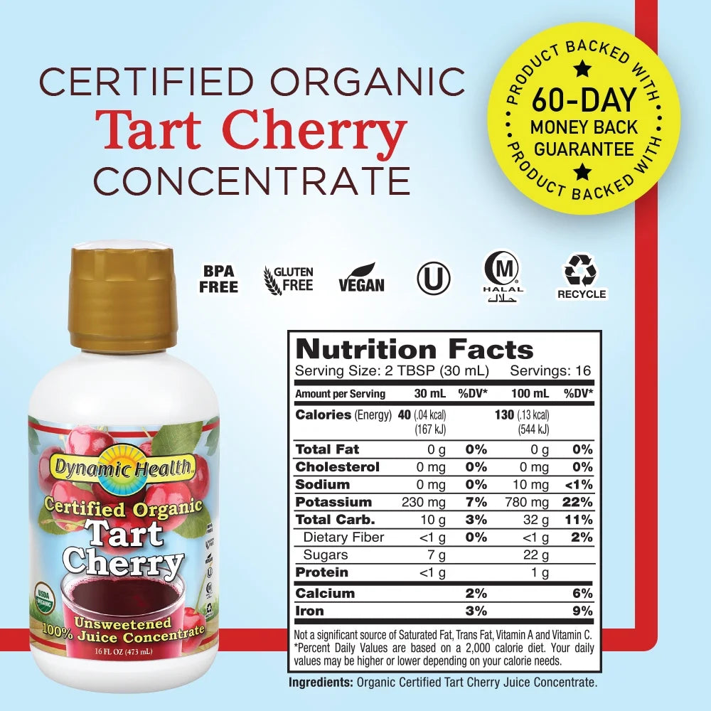 Organic Tart Cherry Juice Concentrate | 100% Pure | 16 Servings