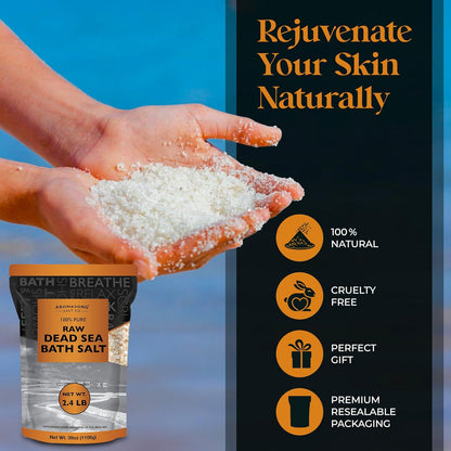 All-Natural 2.43 Lb Raw Dead Sea Salt, Fine Medium Grain, Resealable Bulk Pack, Better Absorption & Leaves Your Skin Softer than Epsom Salt (Packaging May Vary)