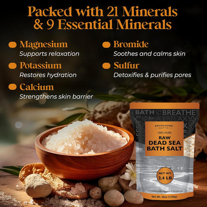 All-Natural 2.43 Lb Raw Dead Sea Salt, Fine Medium Grain, Resealable Bulk Pack, Better Absorption & Leaves Your Skin Softer than Epsom Salt (Packaging May Vary)