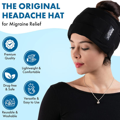 Halo - Migraine Relief Cap Long Lasting Cooling Ice Pack Mask - Cold Compress Head Wrap for Tension, Stress & Hangover Natural Cooling Therapy