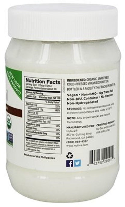 Organic, Cold-Pressed, Unrefined, Virgin Coconut Oil from Fresh, Non-Gmo, Sustainably Farmed Coconuts, 15 Fl Oz (Pack of 2)