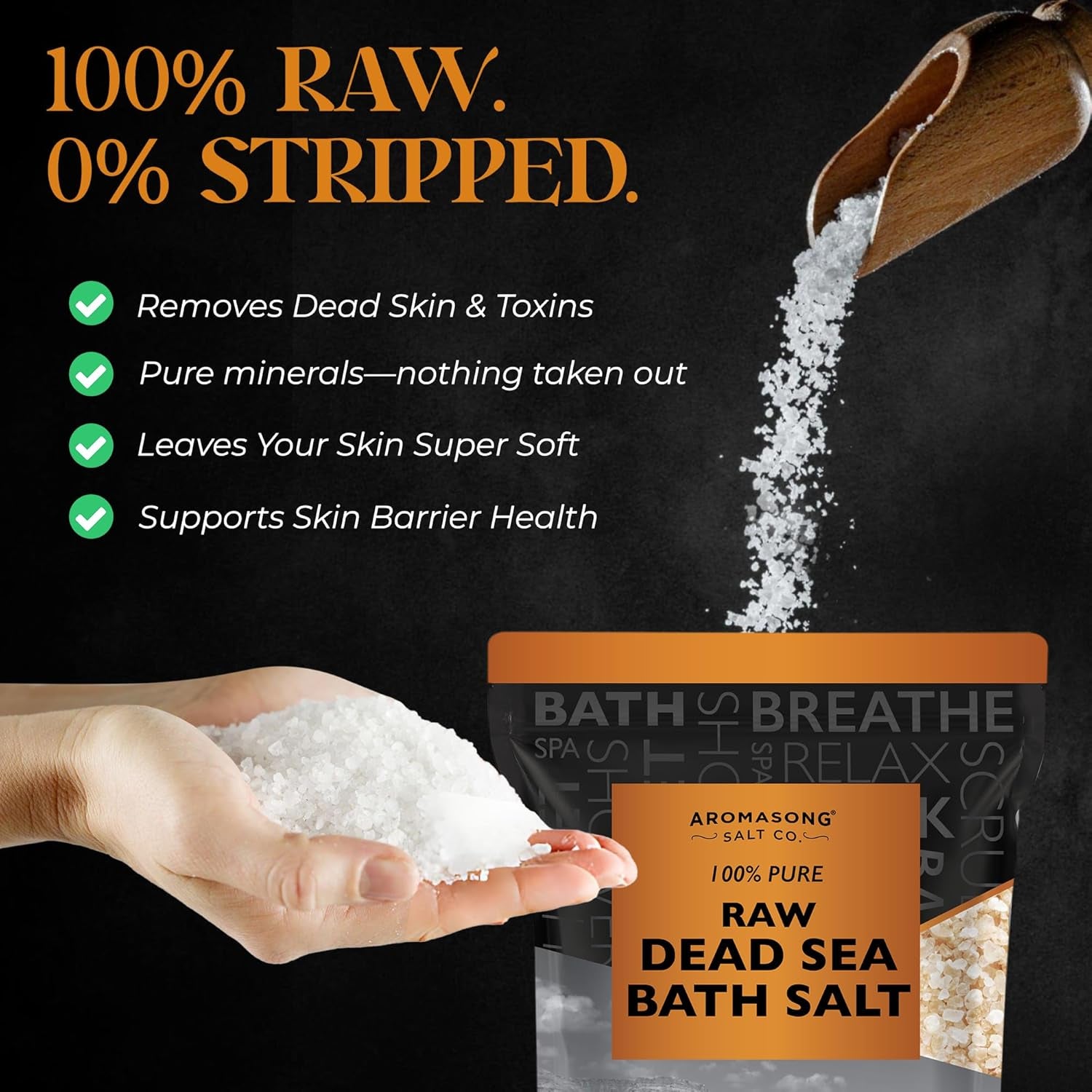 All-Natural 2.43 Lb Raw Dead Sea Salt, Fine Medium Grain, Resealable Bulk Pack, Better Absorption & Leaves Your Skin Softer than Epsom Salt (Packaging May Vary)