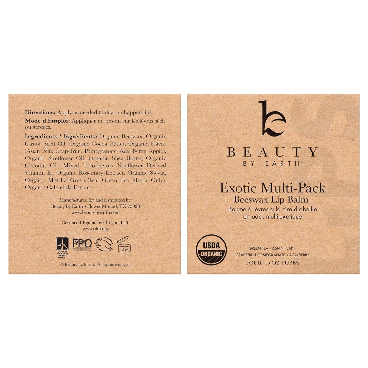 USDA Organic Lip Balm - USA Made with Natural Ingredients, 4 Pack Multi Flavor Lips Moisturizer, Moisturizing Lip Care, Beauty Gifts & Small Birthday Gifts, Moisturizer Chapstick Care for Dry Lips