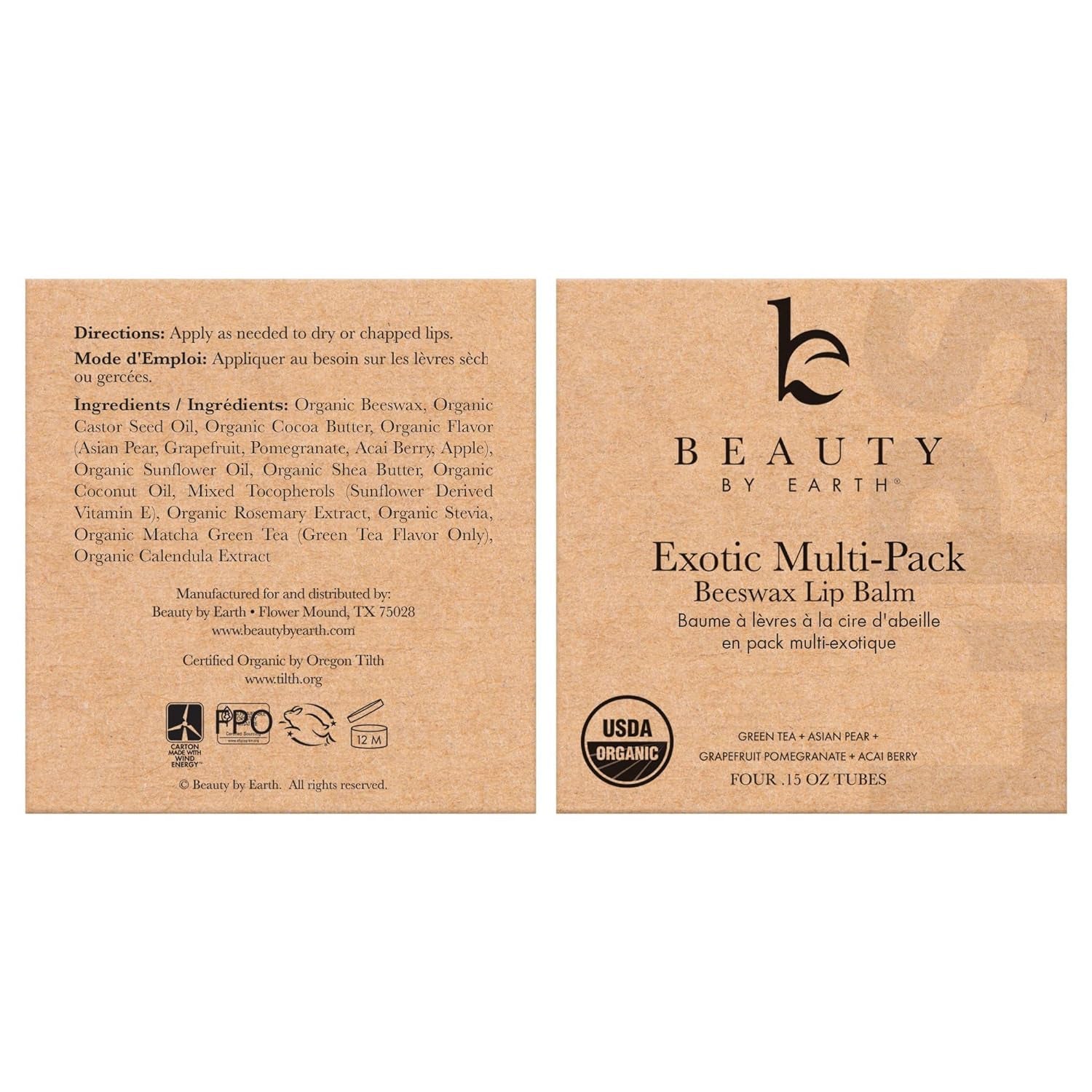 USDA Organic Lip Balm - USA Made with Natural Ingredients, 4 Pack Multi Flavor Lips Moisturizer, Moisturizing Lip Care, Beauty Gifts & Small Birthday Gifts, Moisturizer Chapstick Care for Dry Lips