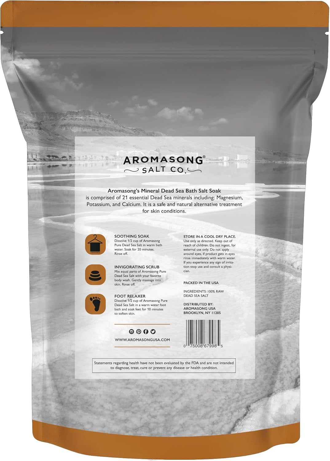 All-Natural 2.43 Lb Raw Dead Sea Salt, Fine Medium Grain, Resealable Bulk Pack, Better Absorption & Leaves Your Skin Softer than Epsom Salt (Packaging May Vary)